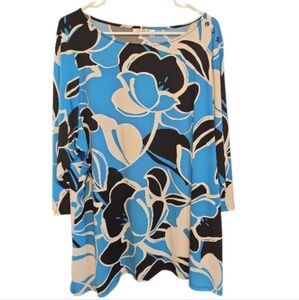 Croft & Barrow Floral Print Blue and Black Women's Top Size 2X